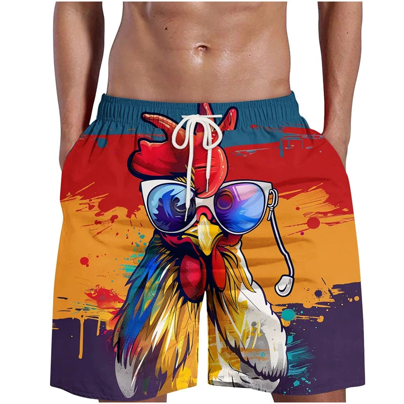 Pantalón Corto 3D Grafiti Gallo Hombre | Bañador Playa Transpirable
