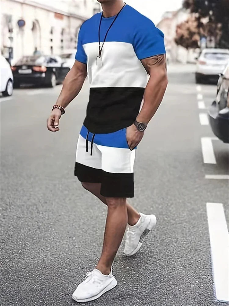 Conjunto Deportivo 3D Retro Hombre Talla Grande | Camiseta + Pantalón Corto Playa