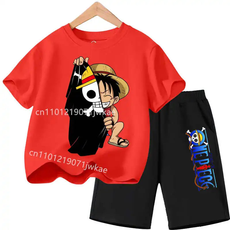 Conjunto de Ropa de Verano para Niños, Camiseta de Manga Corta con Estampado de Anime para Niños y Niñas, Pantalones Cortos, 2 Piezas, Traje de una Pieza para Niños, Chopper Luffy