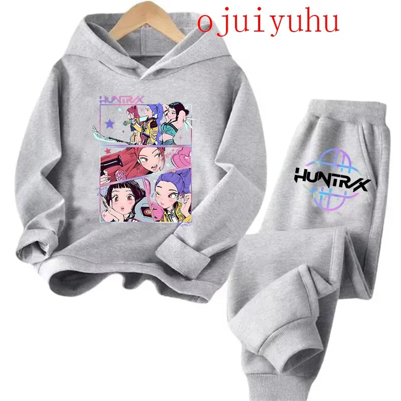 Kpop Demon Hunters Kawaii Jersey sudadera Anime Trucksuit dibujos animados niñas niño niños ropa conjuntos unisex sudaderas con capucha para niños