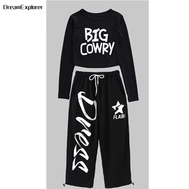 Top corto k-pop para niñas, pantalones deportivos con letras a la moda, conjuntos de ropa de grupo para niñas, ropa informal estilo Hip Hop, disfraces de Jazz para niños