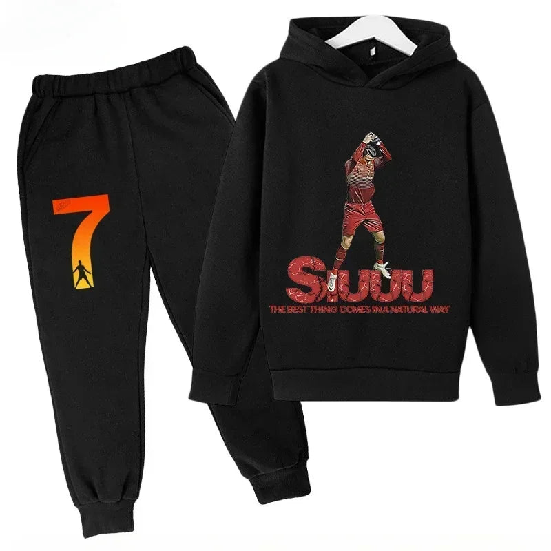 Chándal de Secado Rápido CR7 para Niños de 7 a 13 Años, Ronaldo 7 #   Conjunto Deportivo Estampado, Ropa Deportiva Transpirable, Ropa Infantil de Boutique
