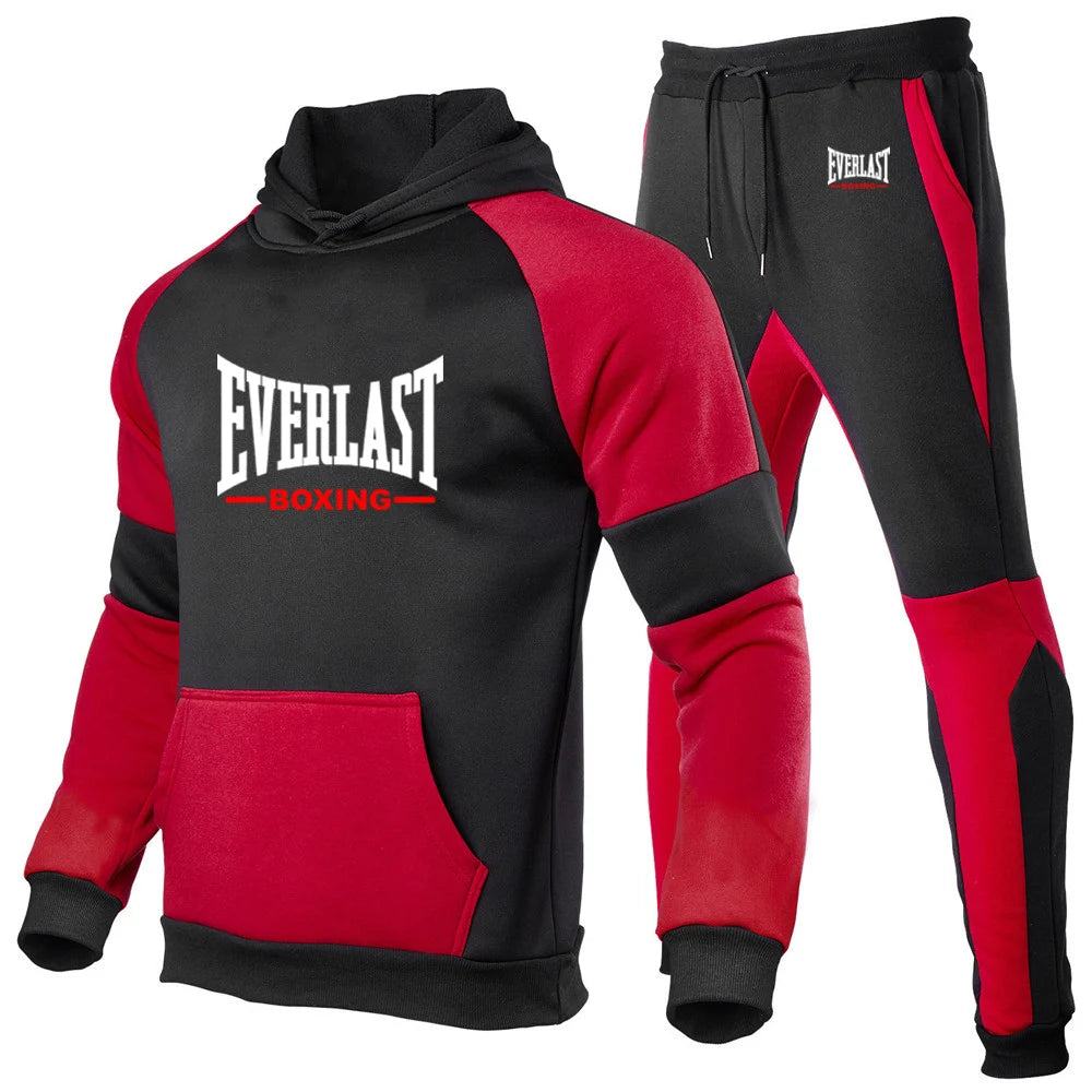 Everlast 2025 primavera otoño hombres nuevas sudaderas con capucha de alta calidad sudaderas de algodón Tops + pantalones de chándal deportes correr conjuntos de dos piezas