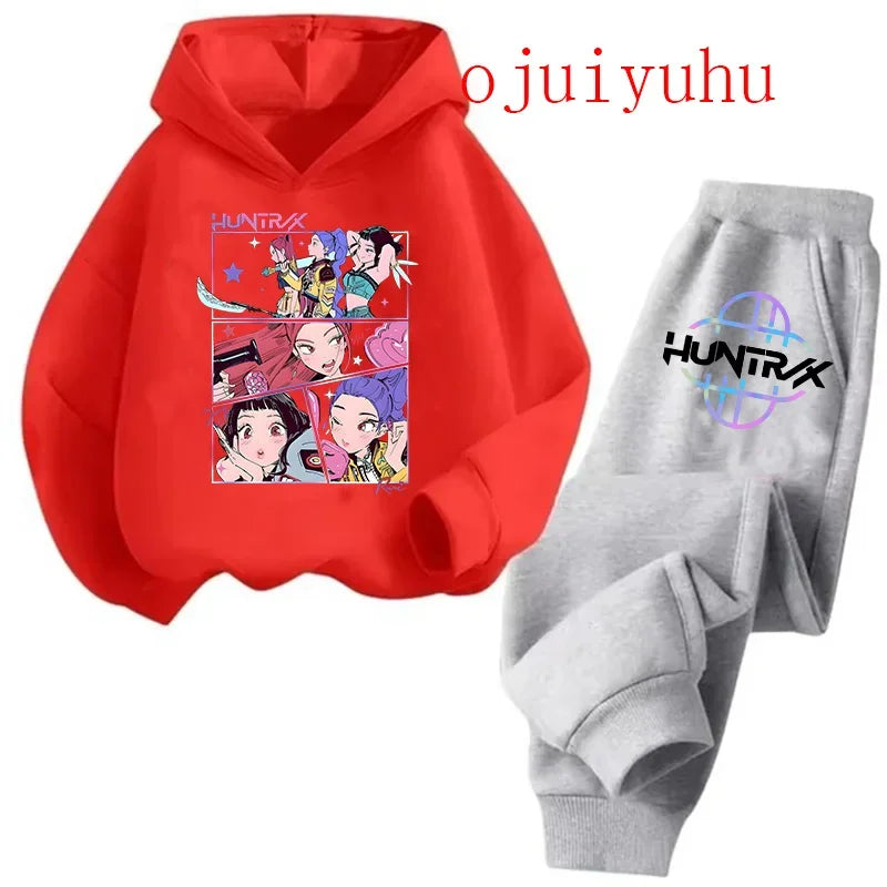 Kpop Demon Hunters Kawaii Jersey sudadera Anime Trucksuit dibujos animados niñas niño niños ropa conjuntos unisex sudaderas con capucha para niños