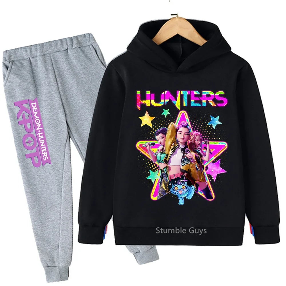 Conjunto de sudadera con capucha Kpop Demon Hunters, ropa deportiva para niños y niñas de 3 a 12 años, ropa de Anime de otoño