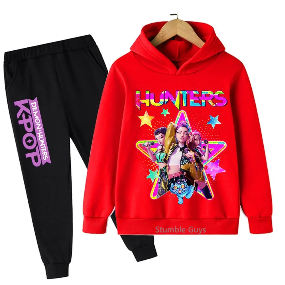 Conjunto de sudadera con capucha Kpop Demon Hunters, ropa deportiva para niños y niñas de 3 a 12 años, ropa de Anime de otoño