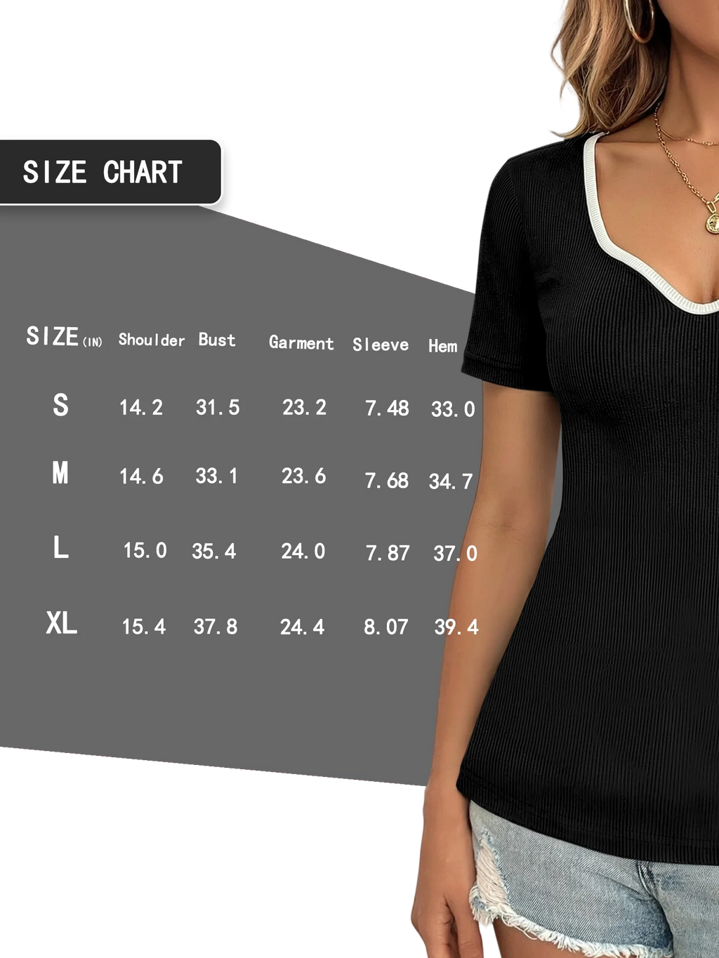 Camiseta corta de estilo coreano con cuello en V y ribetes en contraste, top corto ajustado, camiseta de manga corta con estética de los años 90, camiseta básica informal de verano