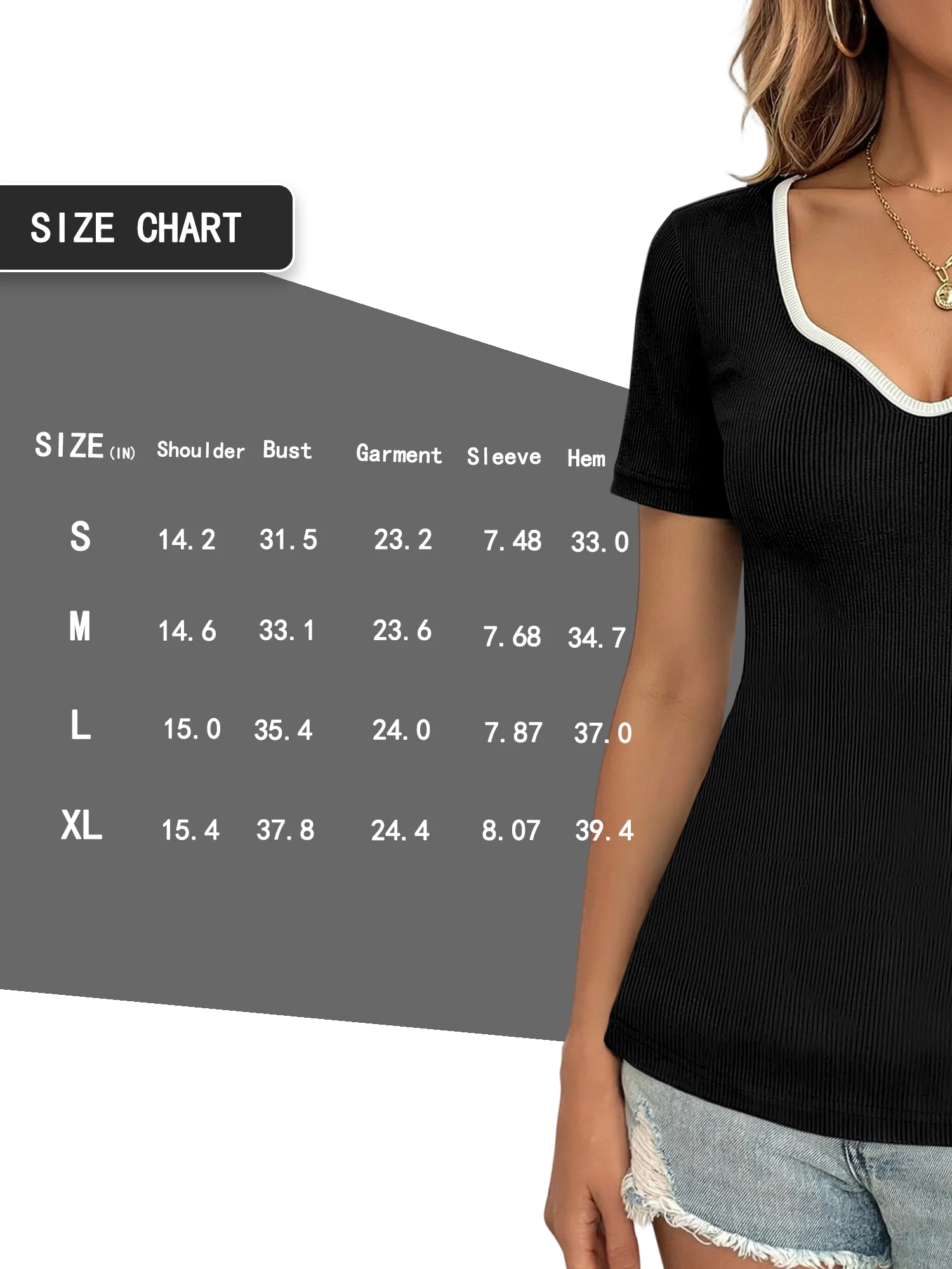 Camiseta corta de estilo coreano con cuello en V y ribetes en contraste, top corto ajustado, camiseta de manga corta con estética de los años 90, camiseta básica informal de verano