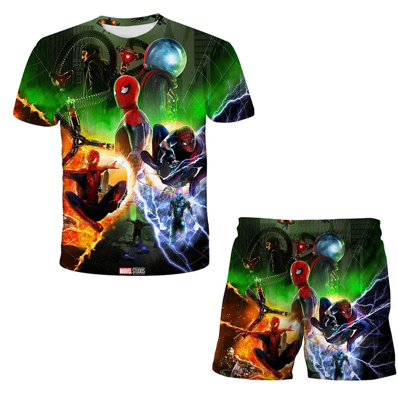 Conjunto de 2 piezas de camiseta y pantalones cortos transpirables para niños, diseño de Spider-Man, Marvel, Hulk, Iron Man, Spiderman