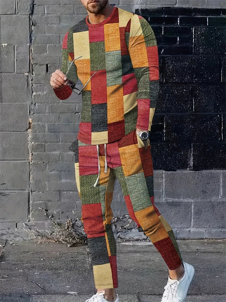 Camiseta de manga larga para hombre, conjuntos de pantalones informales para todos los días, con estampado de los indios africanos, a la moda, primavera y otoño