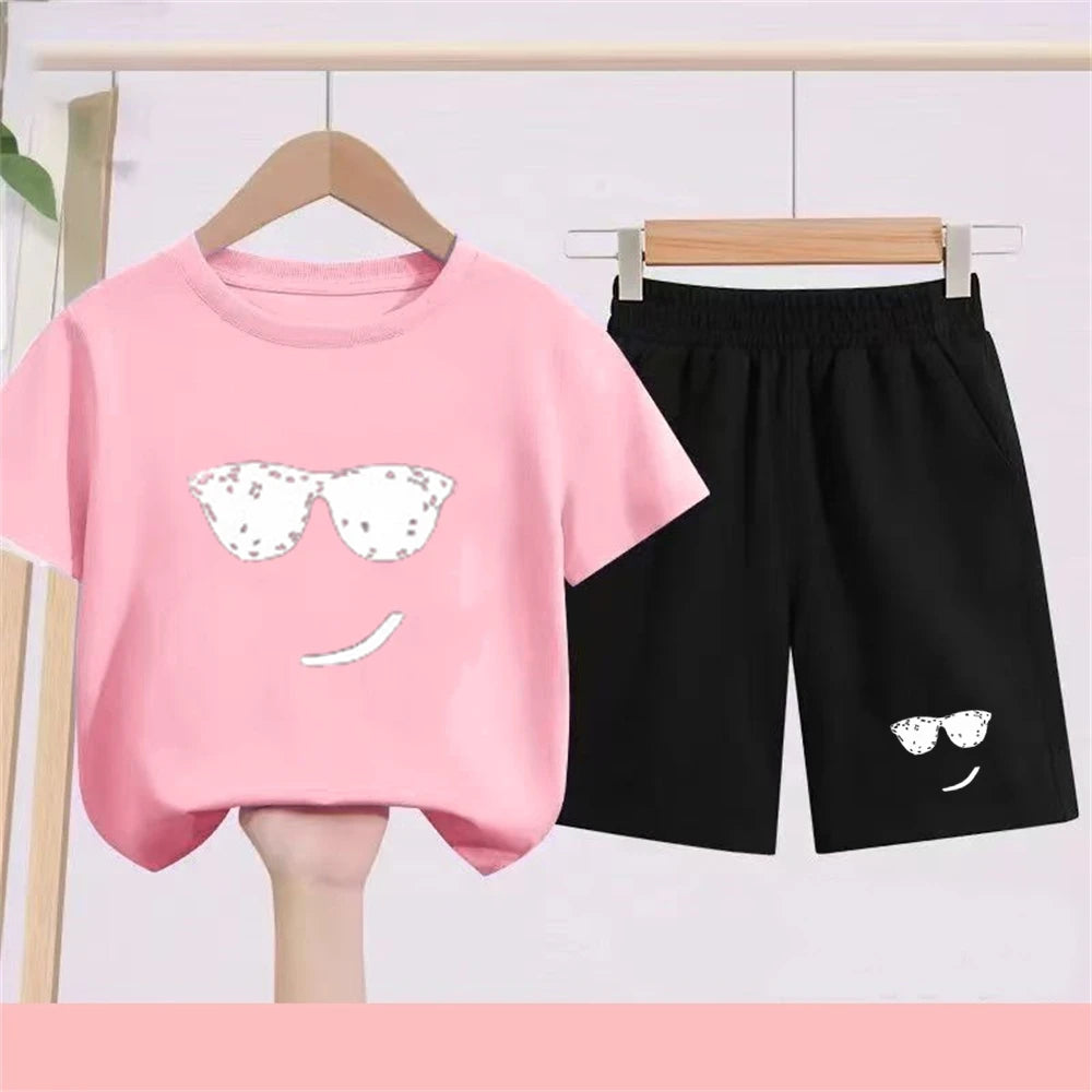 Camiseta de verano para niños de 3 a 12 años, conjunto de camiseta blanca y pantalones cortos, 2 uds., conjunto fresco y refrescante de manga corta con estampado para niños