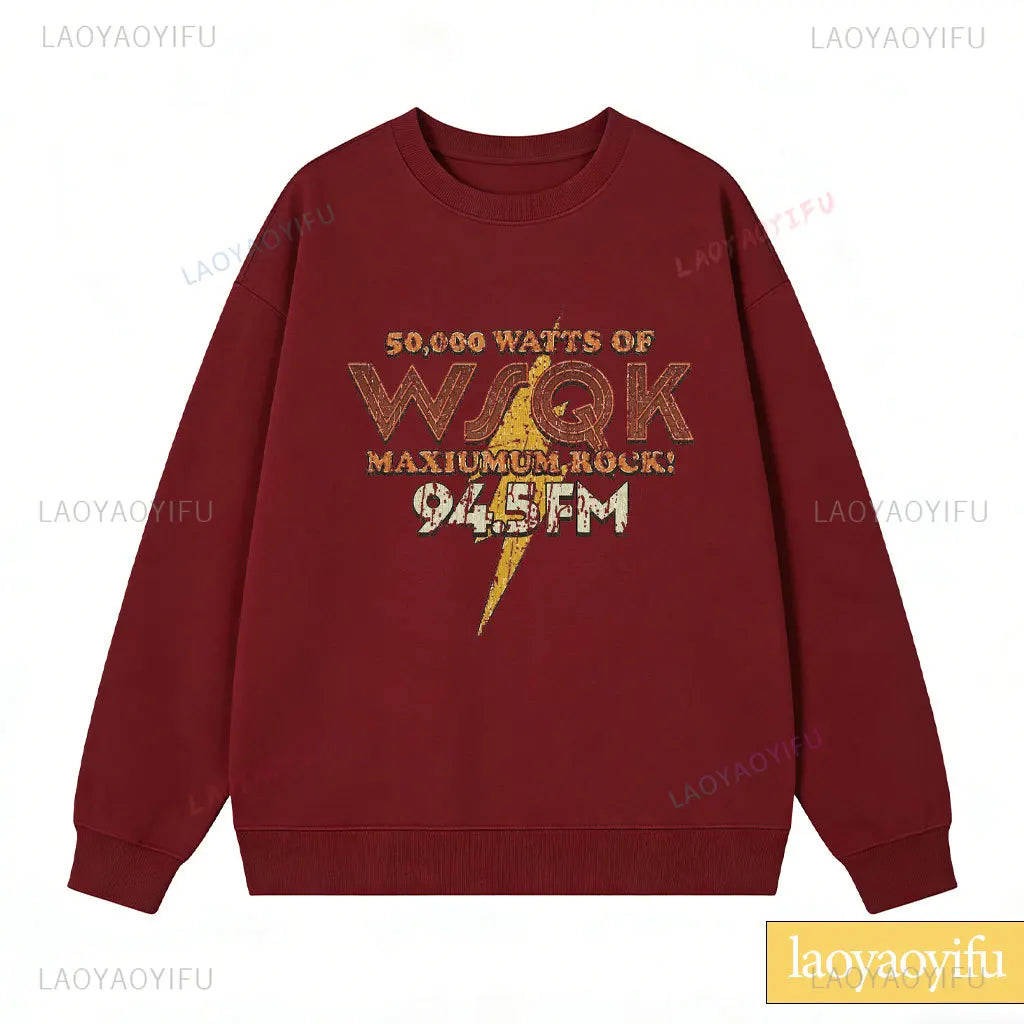 WSQK The Squawk 94,5 sudadera con Radio FM Wsqk sudaderas Unisex Vintage ciencia ficción cuello redondo 80s suéter nostálgico camisa Retro regalo