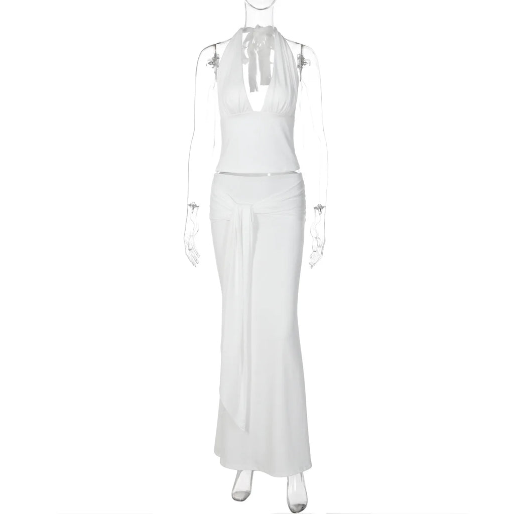 Conjunto de Vestido de 2 Piezas para Mujer Tuularose, Top Sexy con Cuello Halter y Falda con Tiras, Conjunto Elegante para Fiesta de Verano