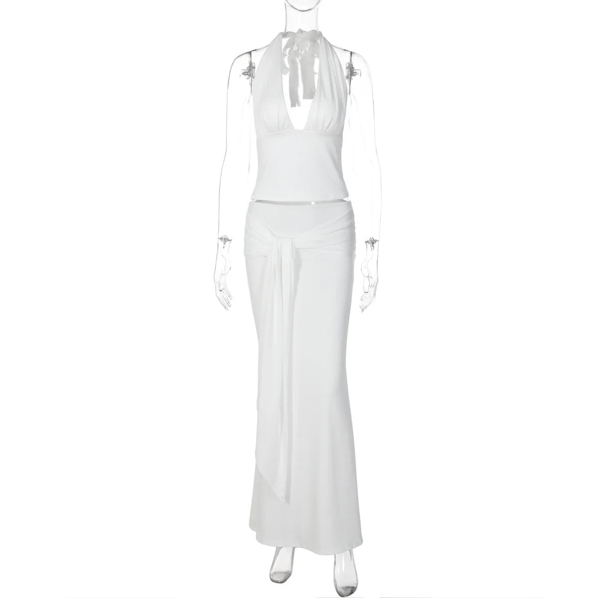 Conjunto de Vestido de 2 Piezas para Mujer Tuularose, Top Sexy con Cuello Halter y Falda con Tiras, Conjunto Elegante para Fiesta de Verano