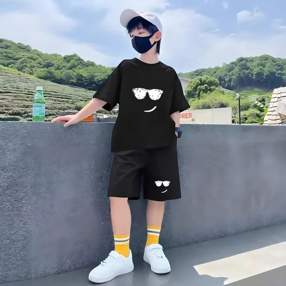 Camiseta de verano para niños de 3 a 12 años, conjunto de camiseta blanca y pantalones cortos, 2 uds., conjunto fresco y refrescante de manga corta con estampado para niños
