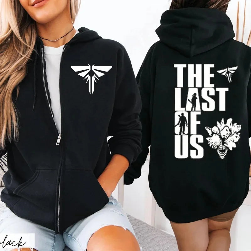 Sudadera con capucha con cremallera para pareja con estampado Last of Us, fibra de acetato, cuello redondo, manga larga, mezcla de algodón, sudadera con capucha Unisex