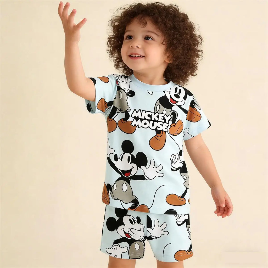 Camisetas de dibujos animados para bebés, niños y niñas, pantalones cortos sueltos, conjunto de dos piezas, chándales de manga corta para niños, camiseta bonita + pantalones cortos, verano 2026