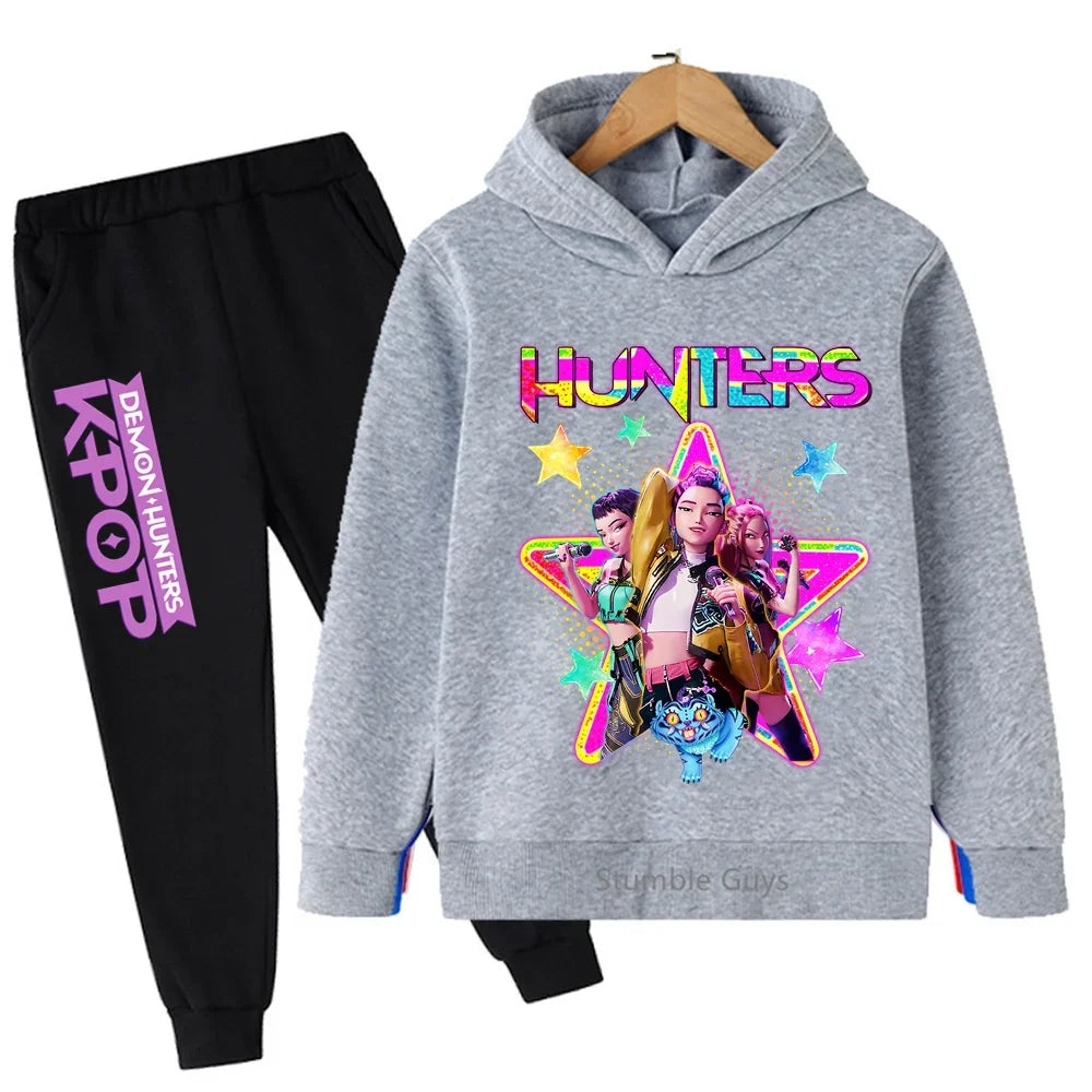 Conjunto de sudadera con capucha Kpop Demon Hunters, ropa deportiva para niños y niñas de 3 a 12 años, ropa de Anime de otoño