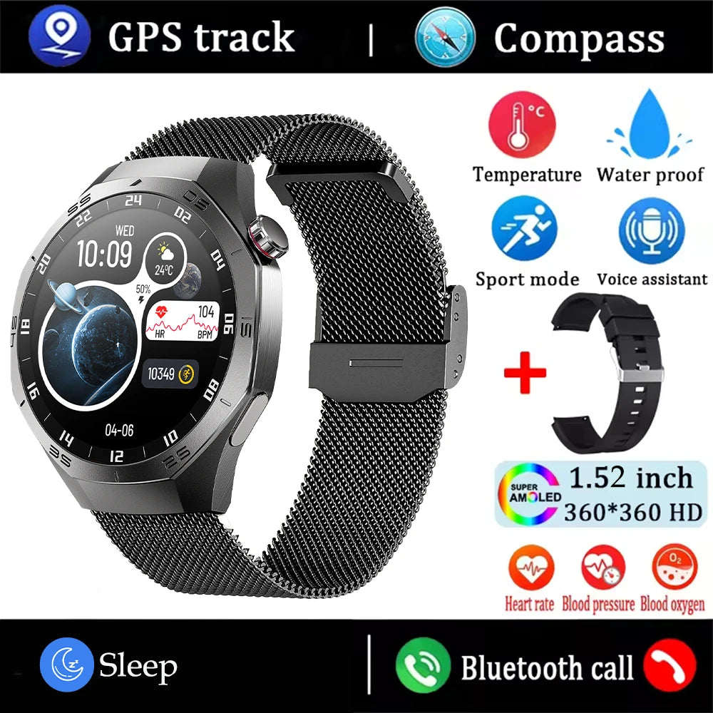 2025New para Android e ios reloj inteligente hombres pantalla AMOLED GPS trayectoria de movimiento ritmo cardíaco llamadas Bluetooth SmartWatch impermeable
