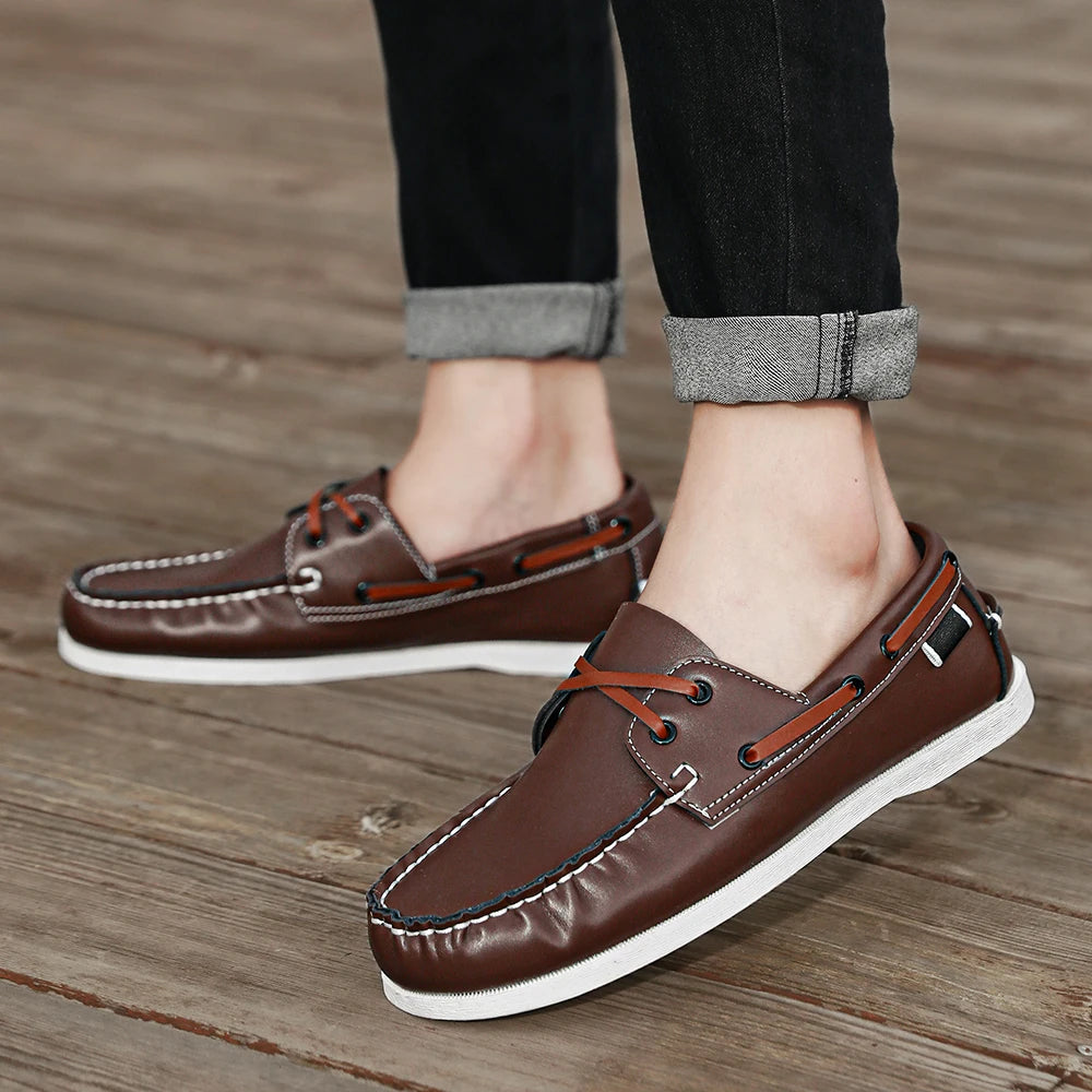 Zapatos mocasines con punta delantal de moda para hombre, cómodos antideslizantes para caminar al aire libre, viajar, primavera y verano