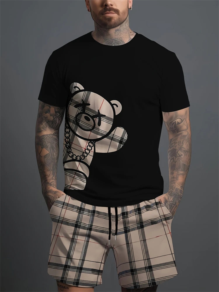 Nuevo traje corto de manga corta con cuello redondo para hombre, moderno y sencillo para actividades al aire libre y uso diario, conjunto de dos piezas
