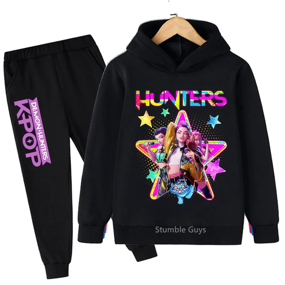 Conjunto de sudadera con capucha Kpop Demon Hunters, ropa deportiva para niños y niñas de 3 a 12 años, ropa de Anime de otoño
