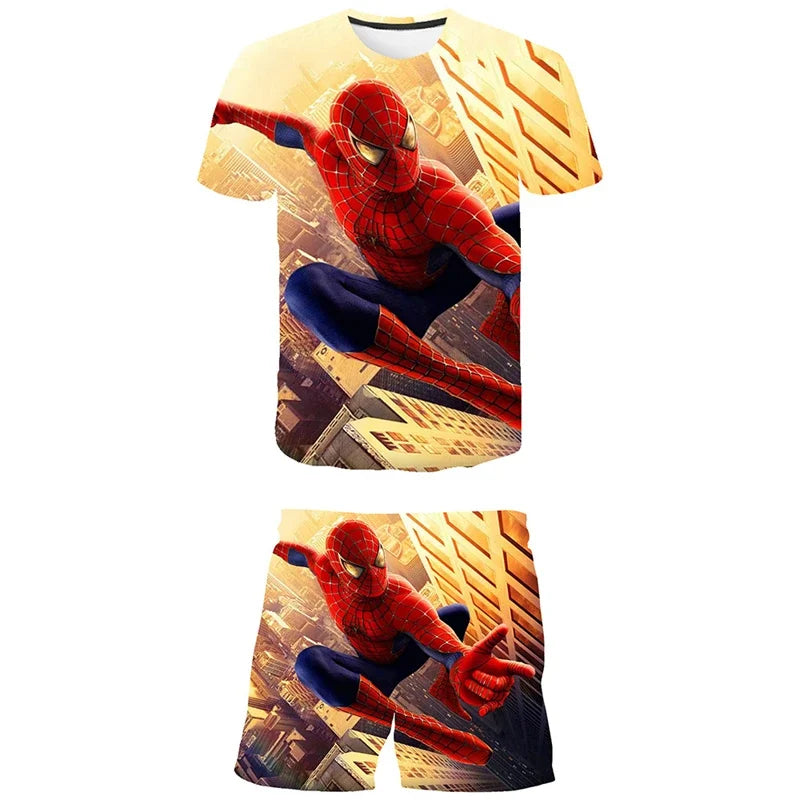 Conjunto de 2 piezas de camiseta y pantalones cortos transpirables para niños, diseño de Spider-Man, Marvel, Hulk, Iron Man, Spiderman