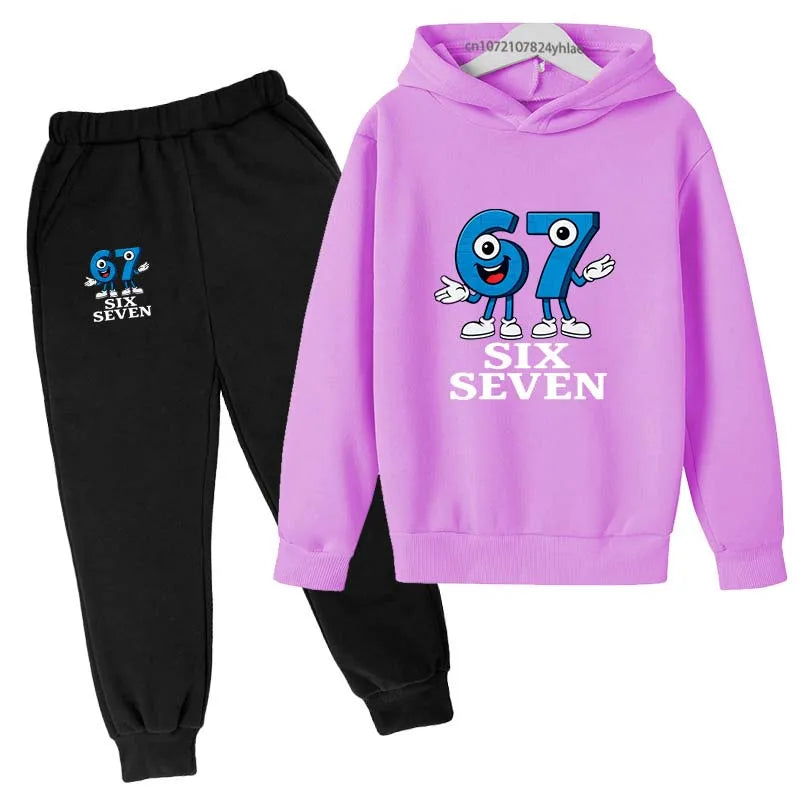 Seis siete números divertidos estampado de dibujos animados niños primavera otoño Casual 2 uds Sudadera con capucha + Pantalones para correr chándales 2-13 años ropa para niños y niñas