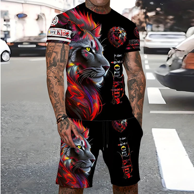 Conjunto Verano Hombre - Camiseta y Pantalón Corto Estampado Tigre 3D