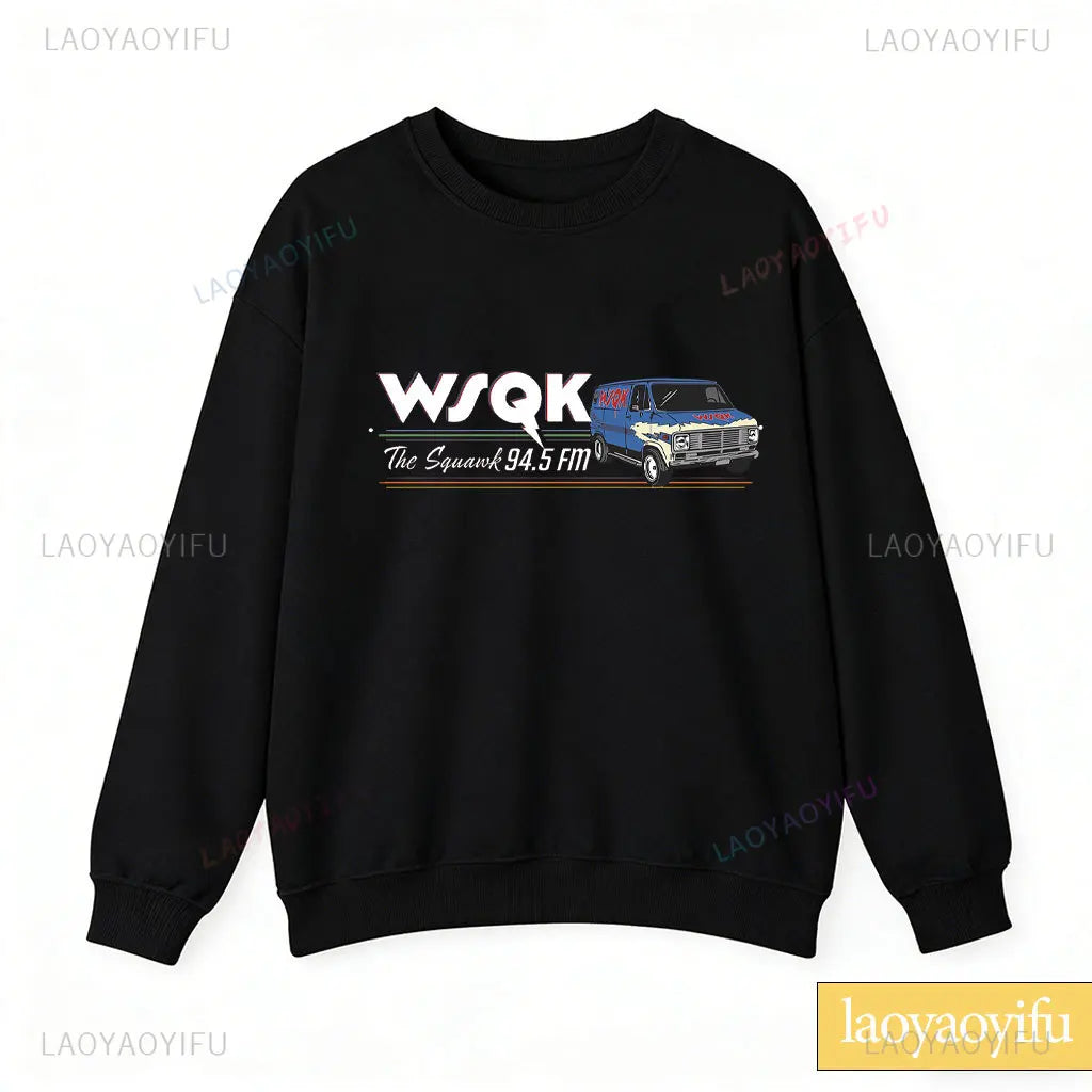 WSQK The Squawk 94,5 sudadera con Radio FM Wsqk sudaderas Unisex Vintage ciencia ficción cuello redondo 80s suéter nostálgico camisa Retro regalo