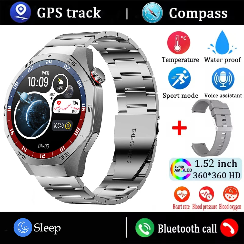 2025New para Android e ios reloj inteligente hombres pantalla AMOLED GPS trayectoria de movimiento ritmo cardíaco llamadas Bluetooth SmartWatch impermeable