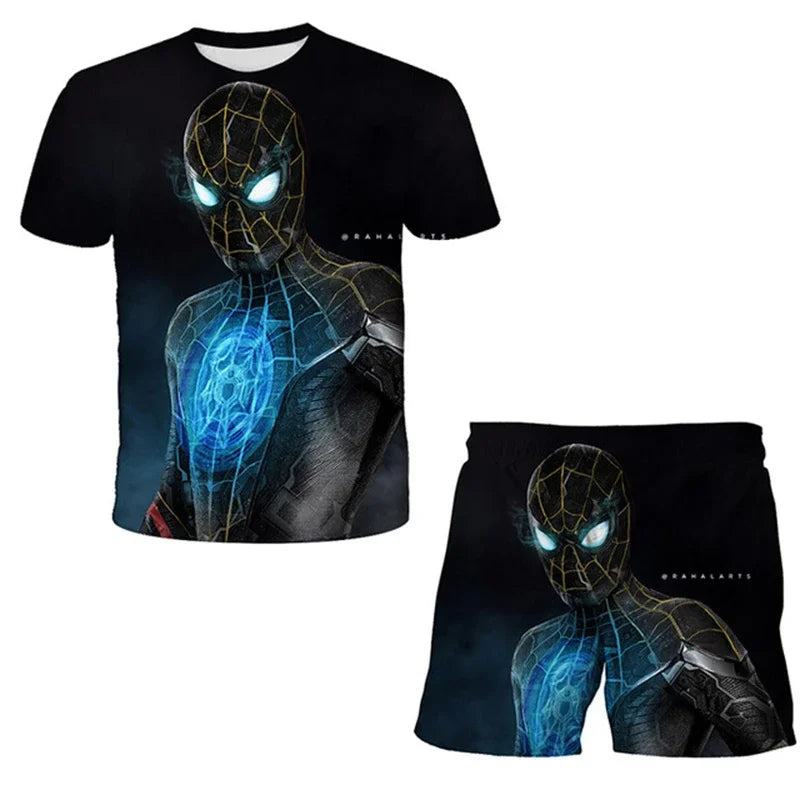 Conjunto de 2 piezas de camiseta y pantalones cortos transpirables para niños, diseño de Spider-Man, Marvel, Hulk, Iron Man, Spiderman