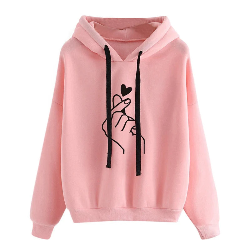 Sudadera con capucha de lana de otoño Color sólido dedo corazón con capucha moda coreana sudaderas de manga larga Top bolsillos con cordón sudaderas con capucha sueltas