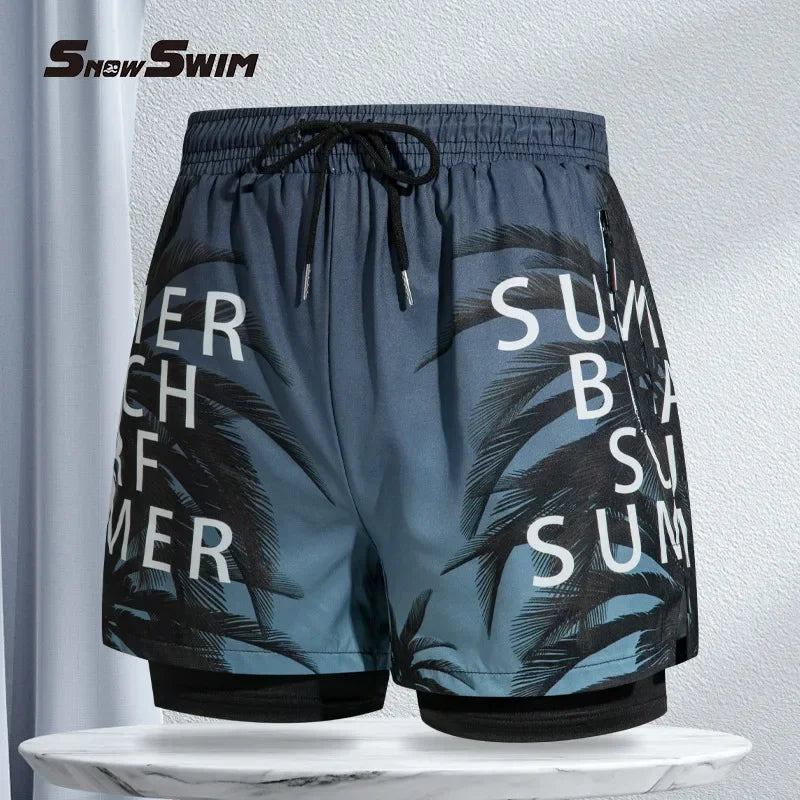 Nuevo Bañadores para hombre, pantalones cortos de baño de doble capa, antivergüenza, forrados con pantalones de playa profesionales, equipo de natación para adultos