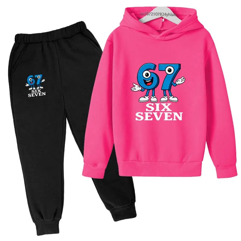 Six Seven divertido estampado de números niños primavera otoño Casual 2 uds Sudadera con capucha + Pantalones chándales 2-13 años niños niñas trajes diarios ropa