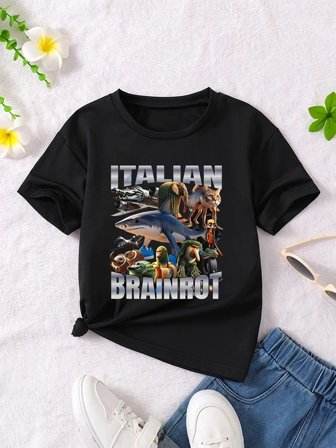 Y2k-Camiseta italiana con animales de Brainrot para niños y niñas, camisetas de manga corta de Tung Tung Sahur, camiseta bonita con meme divertido, ropa de verano