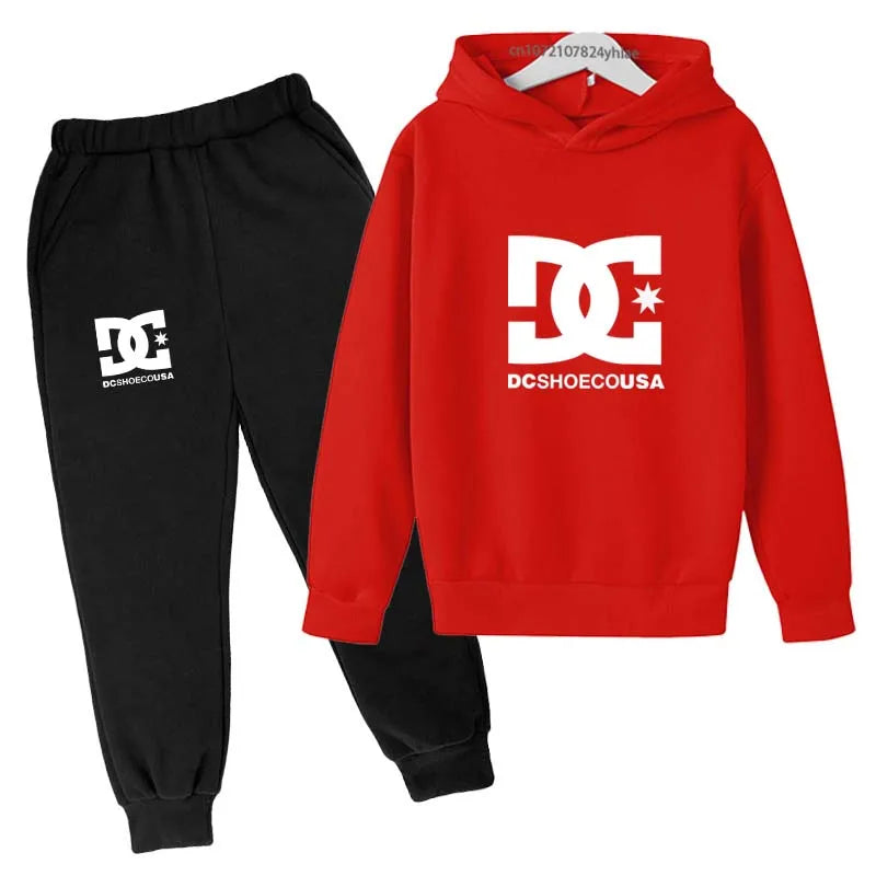 Niños primavera otoño Casual estampado Simple 2 uds Sudadera con capucha + Pantalones chándales trajes de tendencia conjuntos de ropa para niños y niñas de 2 a 13 años