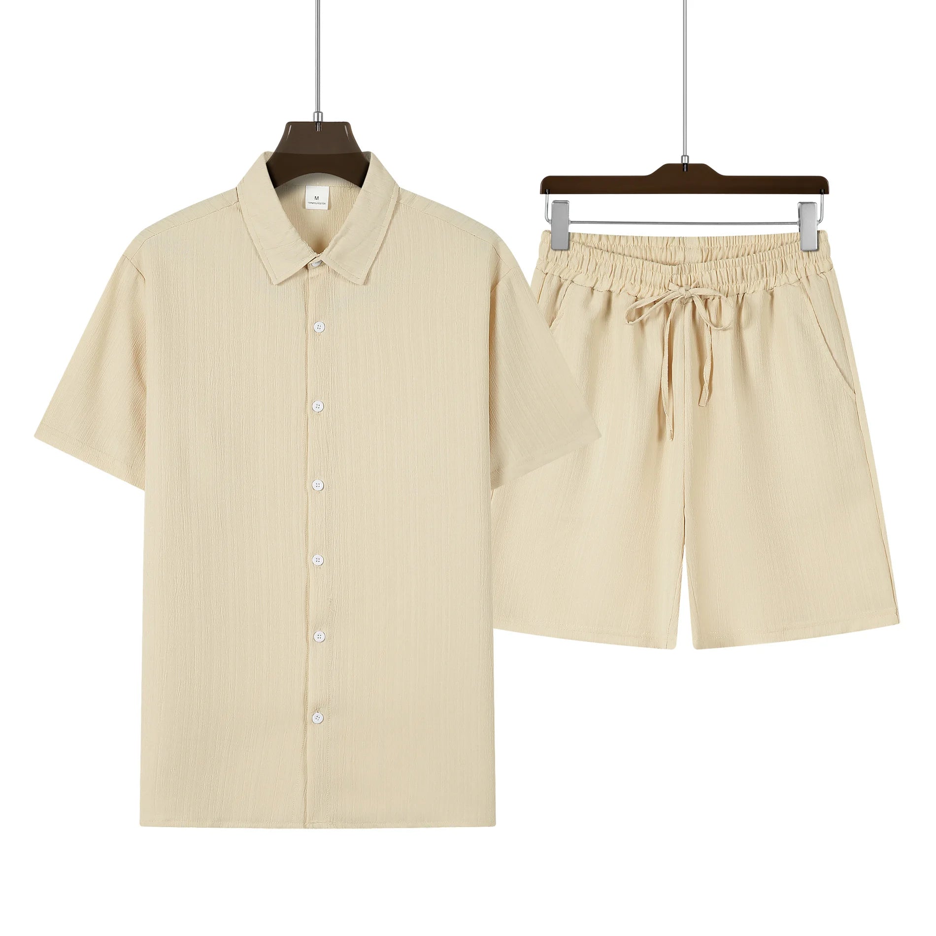 Traje de playa a la moda para hombre, camisa informal para deportes al aire libre, pantalones cortos holgados de manga corta de color sólido, 2 piezas, nuevo estilo, verano, 2024