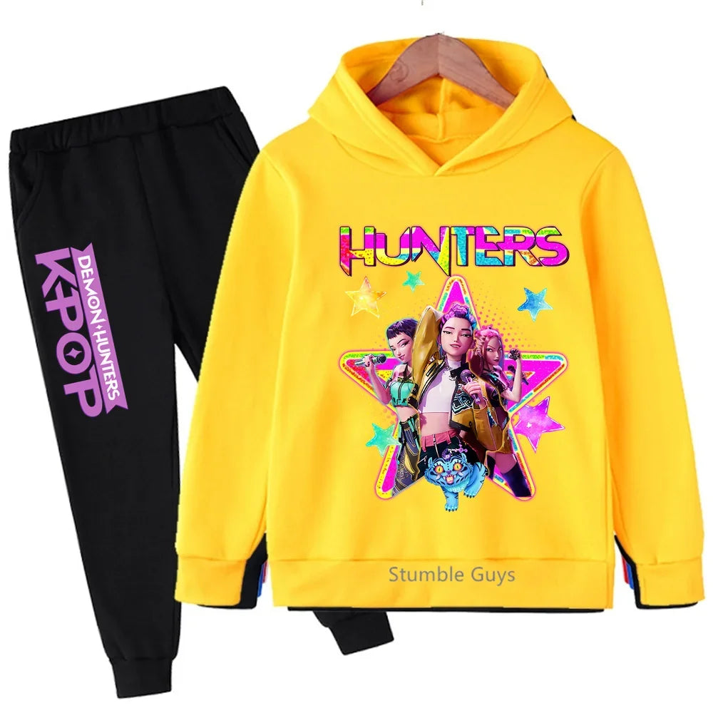 Conjunto de sudadera con capucha Kpop Demon Hunters, ropa deportiva para niños y niñas de 3 a 12 años, ropa de Anime de otoño