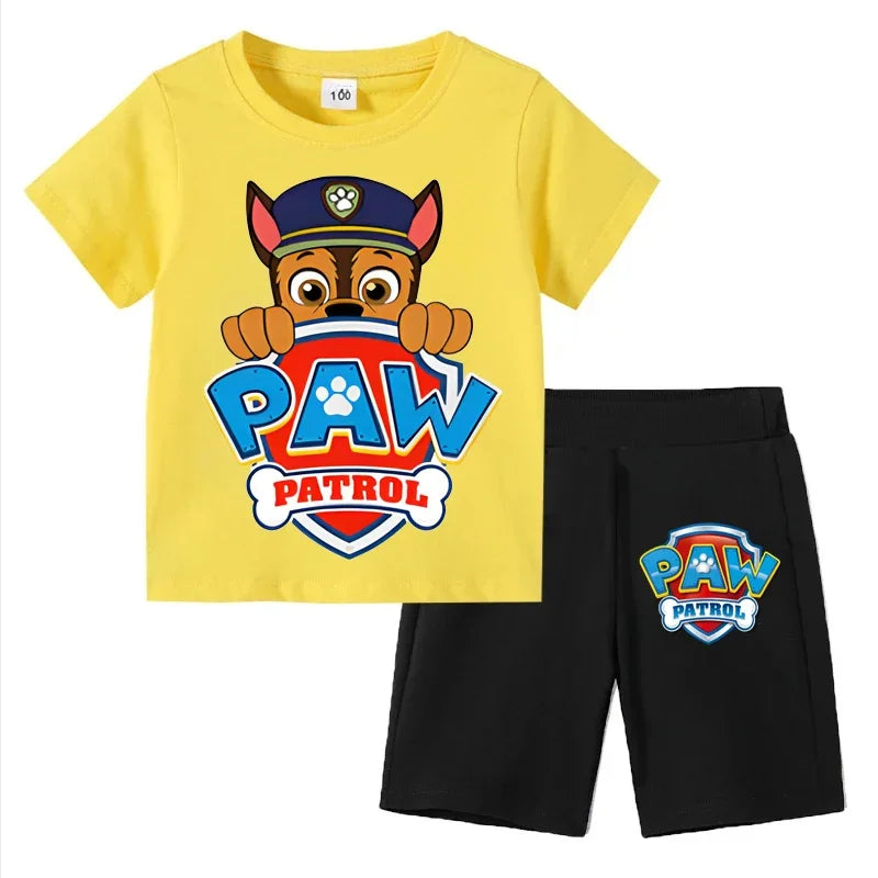 Conjunto de Patrulla Canina para niños, camiseta de manga corta, Top + pantalones cortos, trajes de 2 piezas, traje de dibujos animados para niños de 3 a 8 años, ropa para niños para verano