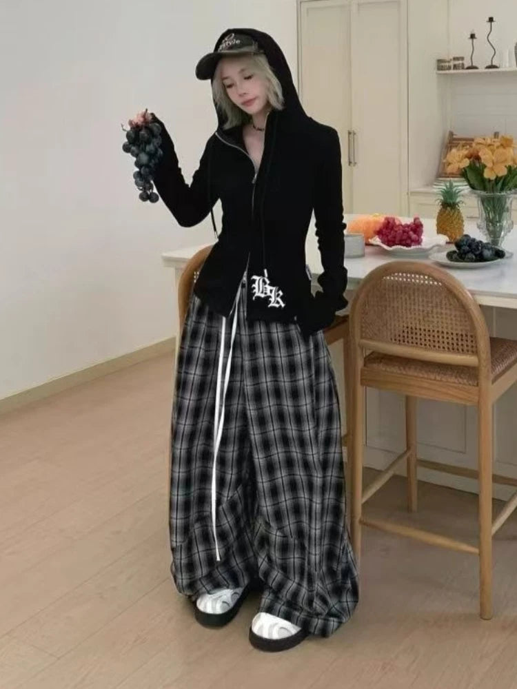 Cárdigan de manga larga con estampado de letras Vintage para mujer, Sudadera con capucha ajustada elegante Hepburn con cremallera, trajes finos con capucha para otoño