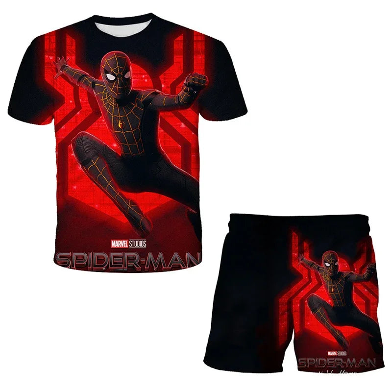 Conjunto de 2 piezas de camiseta y pantalones cortos transpirables para niños, diseño de Spider-Man, Marvel, Hulk, Iron Man, Spiderman