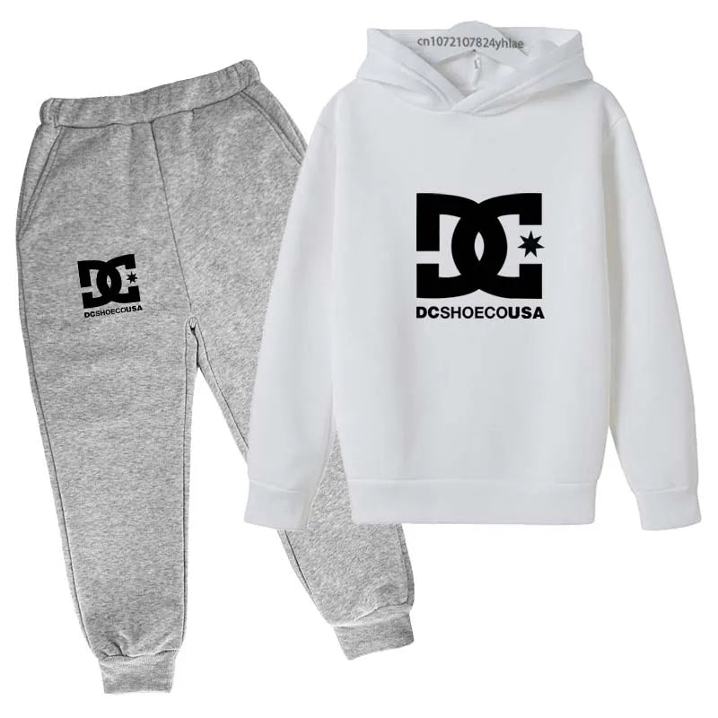 Niños primavera otoño Casual estampado Simple 2 uds Sudadera con capucha + Pantalones chándales trajes de tendencia conjuntos de ropa para niños y niñas de 2 a 13 años