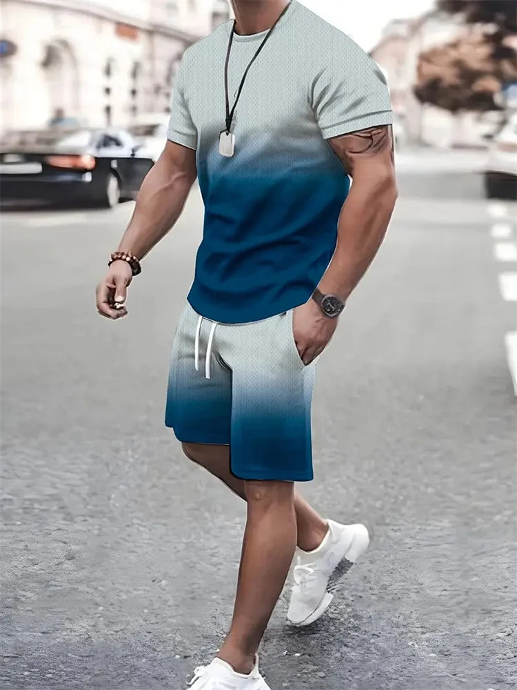Conjunto Deportivo Hombre 2 Piezas | Camiseta + Pantalón Corto Estampado Playa