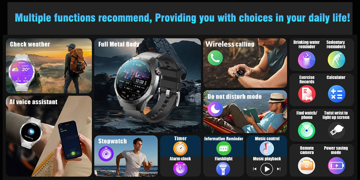 2025New para Android e ios reloj inteligente hombres pantalla AMOLED GPS trayectoria de movimiento ritmo cardíaco llamadas Bluetooth SmartWatch impermeable
