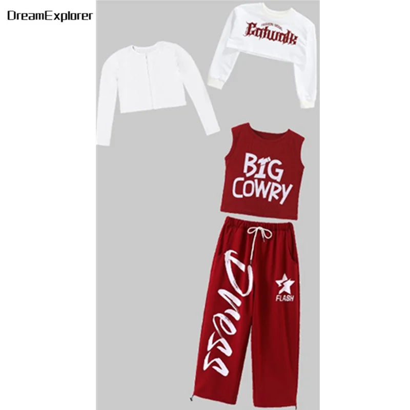 Top corto k-pop para niñas, pantalones deportivos con letras a la moda, conjuntos de ropa de grupo para niñas, ropa informal estilo Hip Hop, disfraces de Jazz para niños