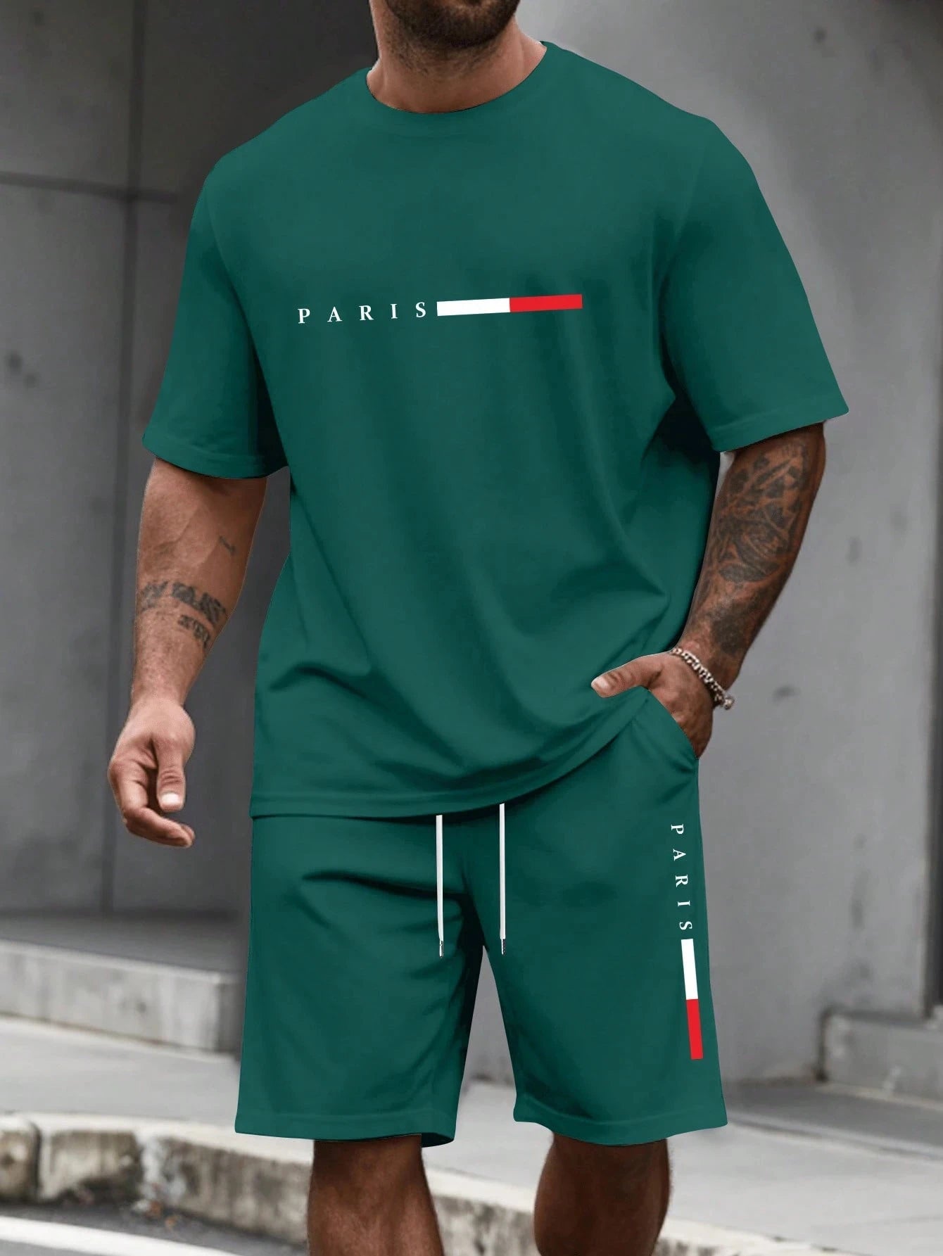 Chándal de hombre 2 piezas  Conjunto de camisa y pantalones cortos de manga corta con cuello redondo, traje para correr para hombre, camisetas de talla grande, ropa para hombre, camiseta de verano