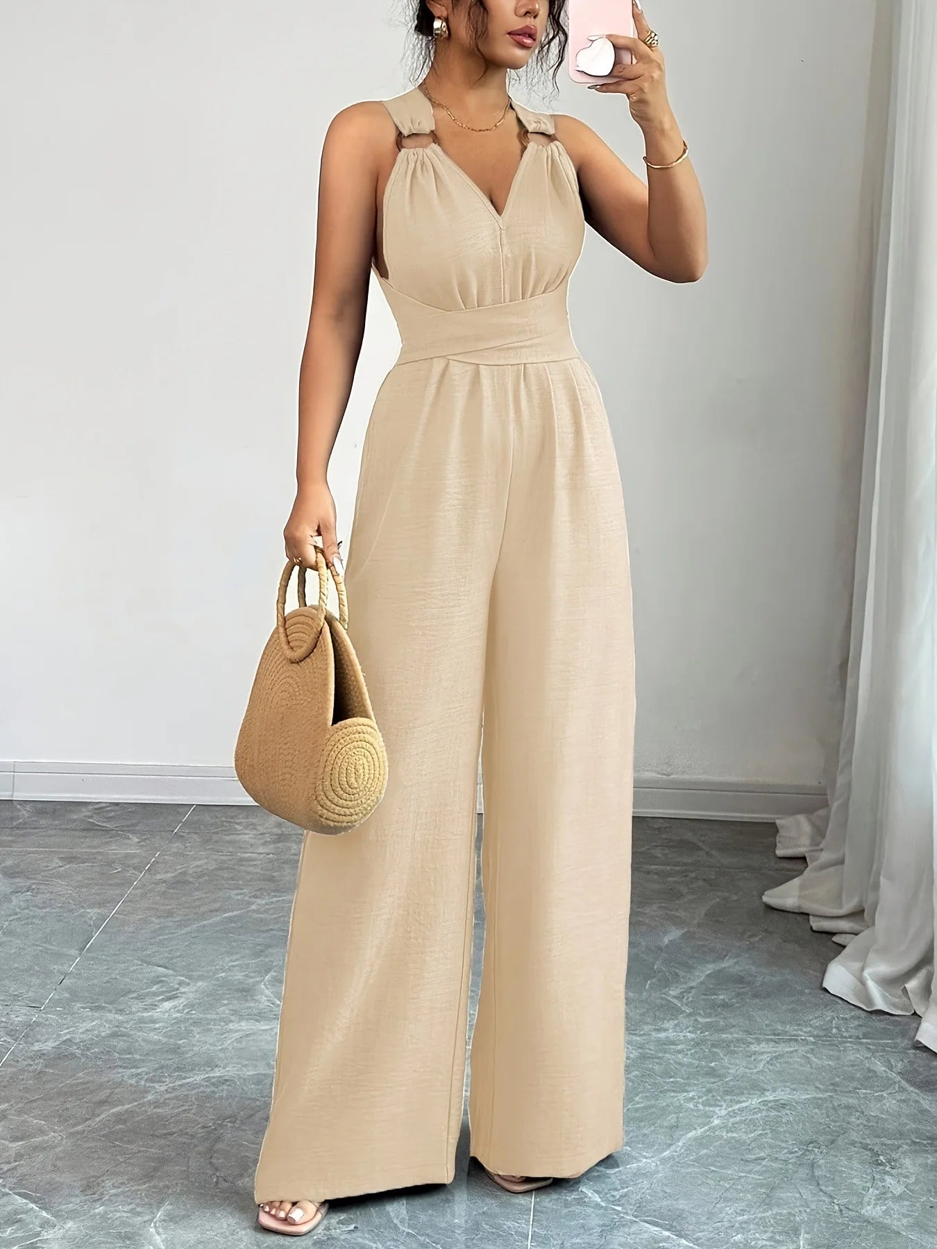 Monos para mujer 2026: Novedades en moda, sexy, con cuello en V, espalda descubierta, cinturón cruzado y pierna ancha. Ropa de mujer.