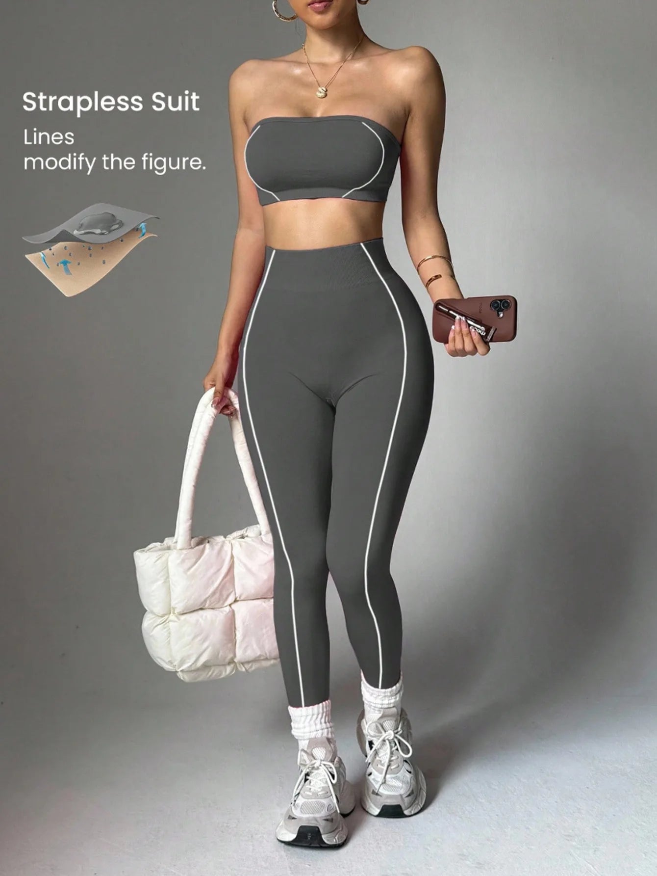 Conjunto Deportivo de 2 Piezas para Mujer: Sujetador Deportivo sin Tirantes y Leggings de Yoga de Cintura Alta con Relleno para Entrenamiento, Fitness y Gimnasio