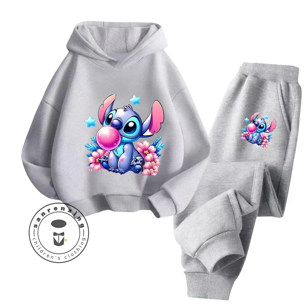 Conjunto de sudadera de manga larga con estampado de Stitch Simple para niño y niña, ropa informal, gráficos divertidos, estilo diario, primavera y otoño, barato y Popular